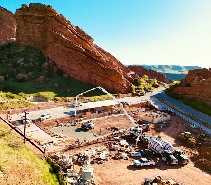 Denver-based Brannan Companies delivered E5 Internal Cure-dosed mixes for new parking and restroom facility slabs at the Red Rocks Amphitheater in Morrison, Colo. The admixture enabled contractor Brown Brothers to forgo the use of white wax pigment, saving the venue operator significant time and money.